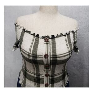 Vintage Rue21 XL Off Shoulder Milkmaid Top Olive Green Whimsigoth Coquette